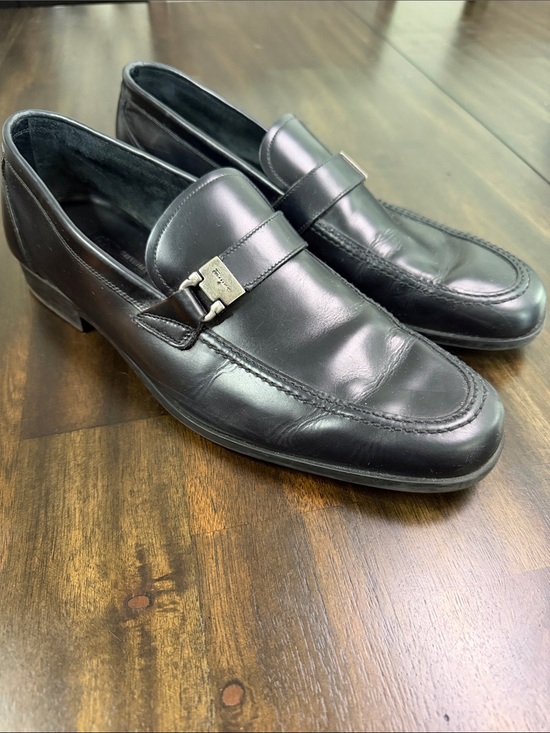 Salvatore Ferragamo Black Leather Slip-On Loafers with Metal Bit main image 7